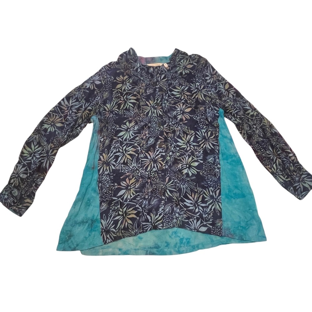 Soft Surroundings Blue Corales Tunic Medium Floral Tie Dye Boho Lightweight